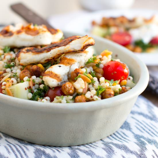 Greek Grain Salad Grilled Halloumi