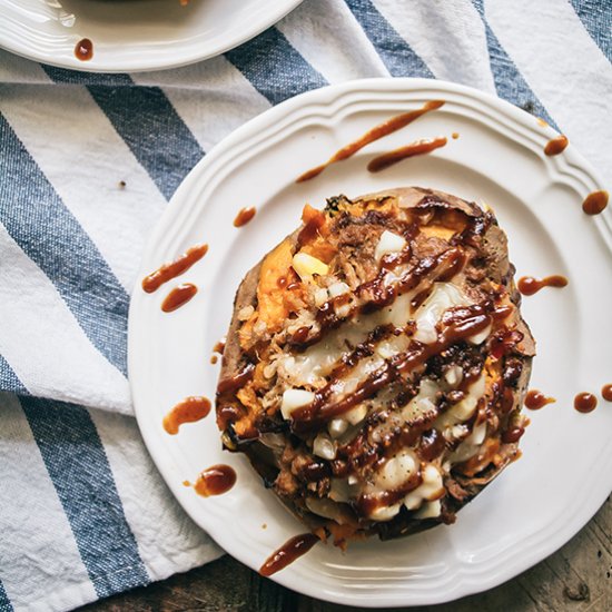 Loaded BBQ Pork Sweet Potatoes