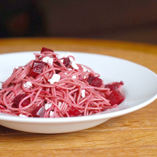 Beet Pasta with Feta Cheese