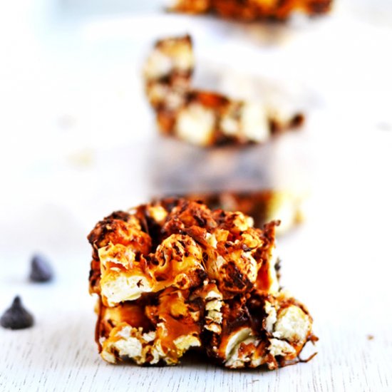 Peanut Butter Chocolate Popcorn Bars