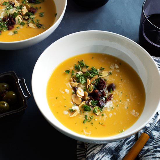 Squash Soup with Chorizo & Manchego