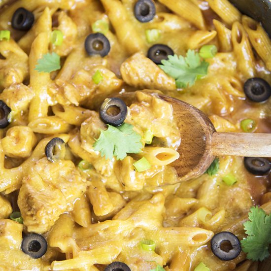 One Pot Chicken Enchilada Pasta