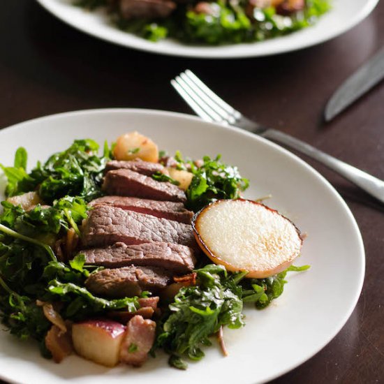 Steak Salad with Coconut Peaches