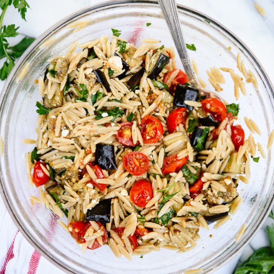 Roasted Eggplant and Tomato Orzo