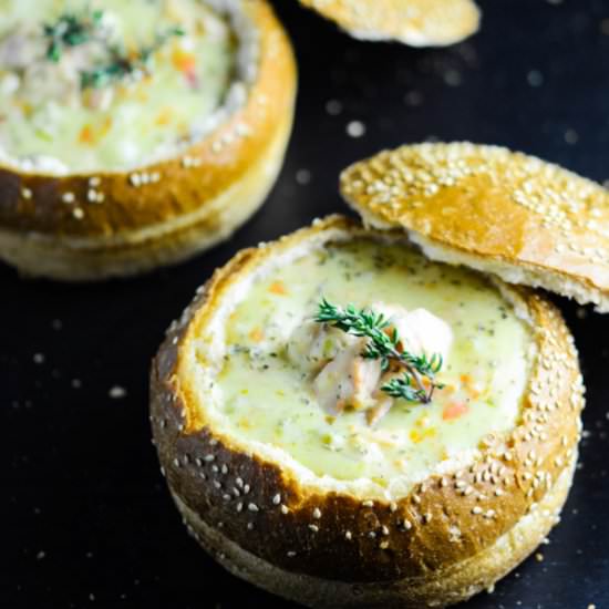 Alaskan Salmon Chowder in Bread Bowl