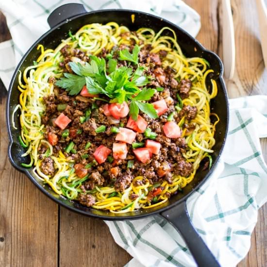 GROUND BEEF OVER ZOODLES