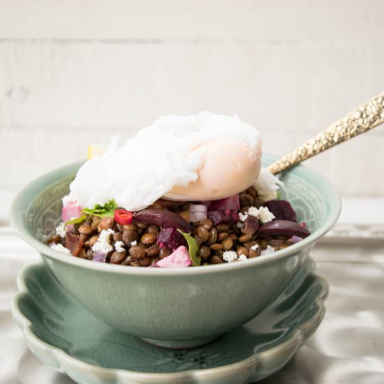 Lentil Salad with Poached Duck Egg