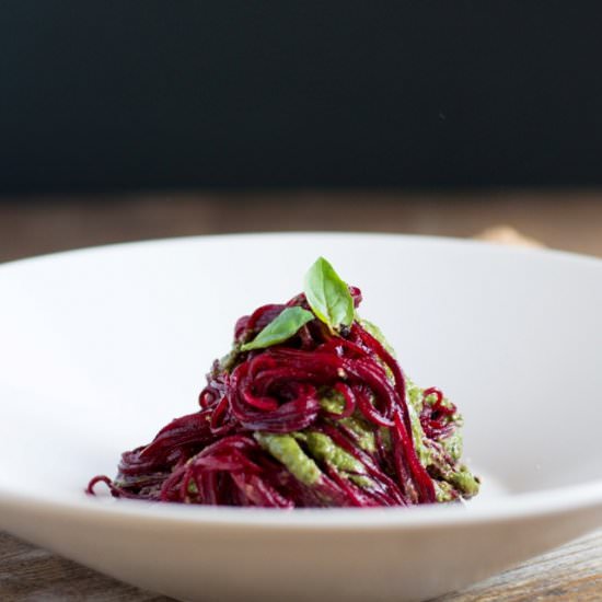 Beetroot Spaghetti in Walnut Pesto