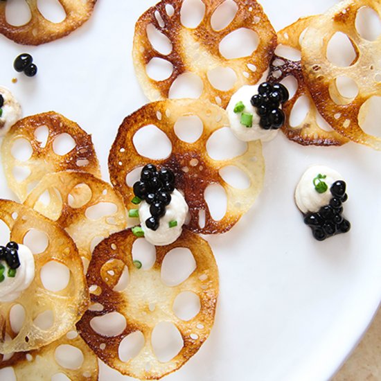 Lotus Root Chips w/ Balsamic Caviar