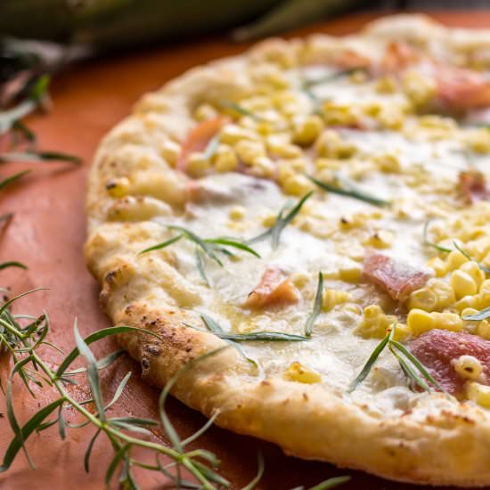 Grilled Pizza w/ Corn + Prosciutto