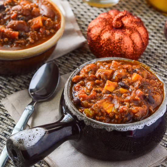 Spicy Pumpkin Sweet Potato Chili