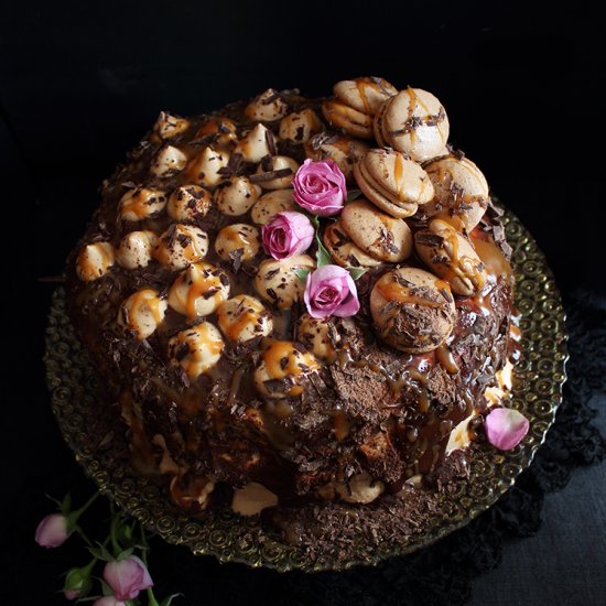 Caramel Chocolate Black Velvet Cake