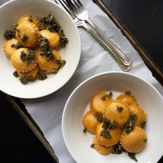 Portobello Pumpkin Ravioli w/ Pesto