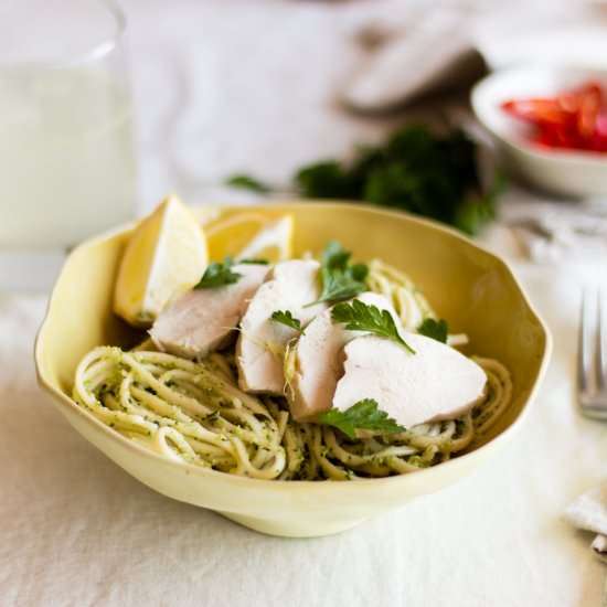 Poached Chicken Udon Noodles