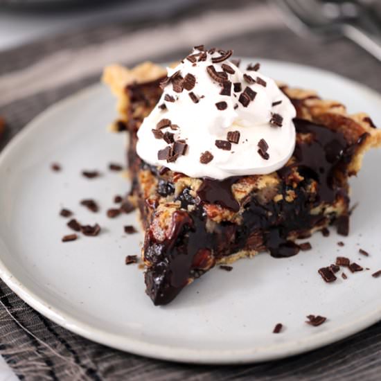 Dark Chocolate Brownie Pecan Pie