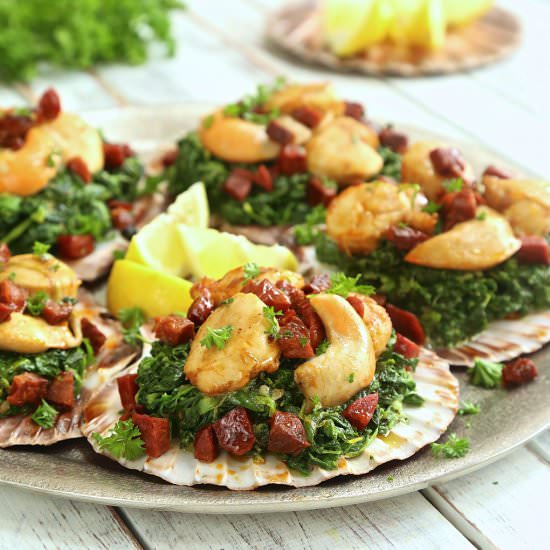 Scallops with Spinach & Chorizo