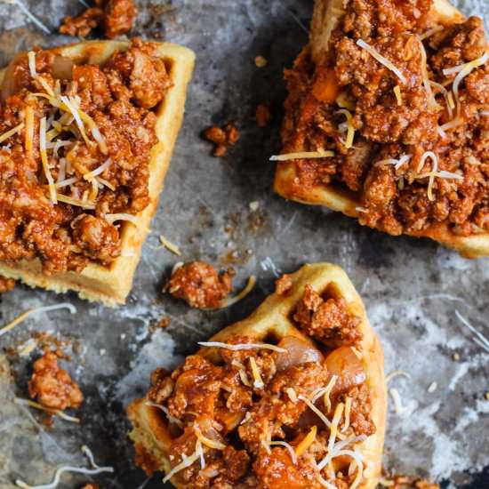 Healthy Sloppy Joes on Waffles