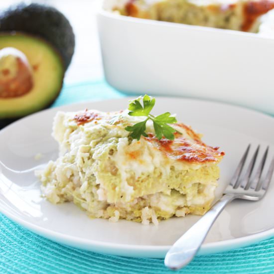 Chicken Avocado Enchilada Casserole