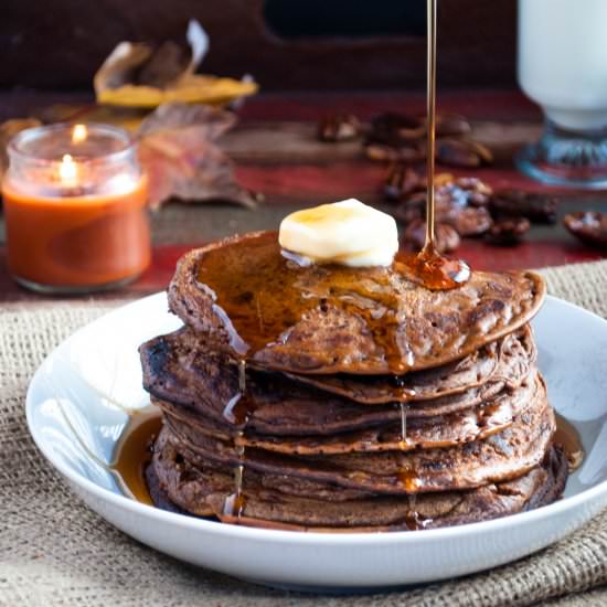 Chocolate Pumpkin Pie Pancakes