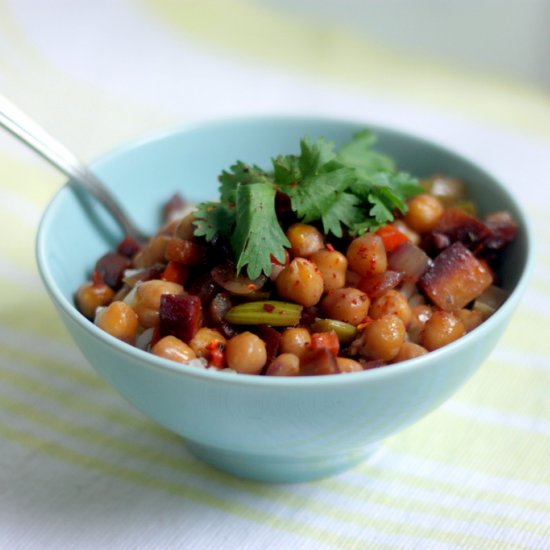 Asian-style Chickpeas over Rice