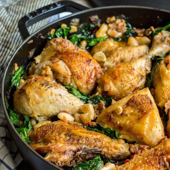 Braised Chicken with Kale & Beans