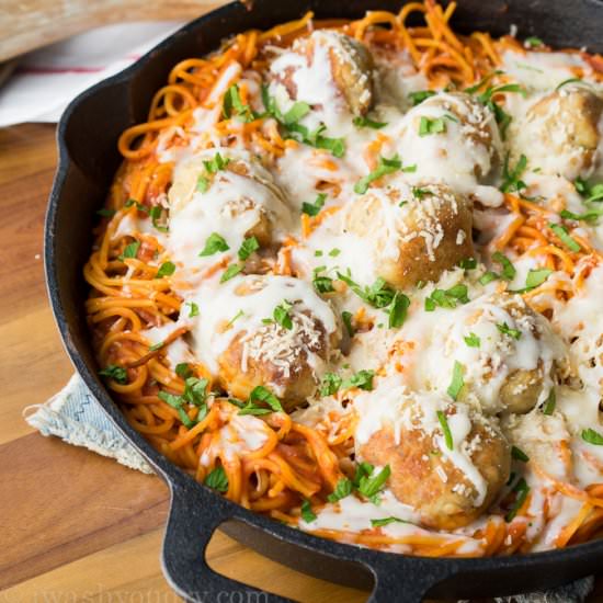 Chicken Parmesan Meatball Skillet