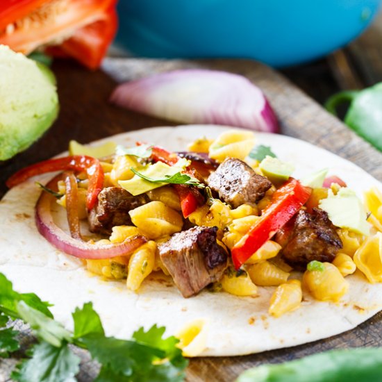 Mac and Cheese Steak Fajitas