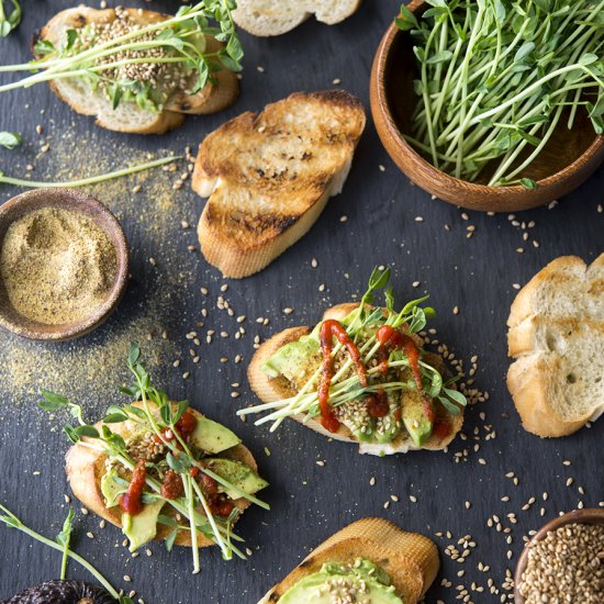 Smoky Sesame Avocado Crostini