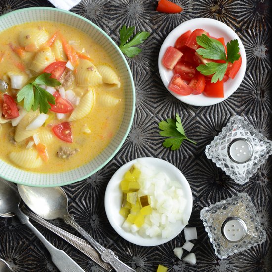 Macaroni & Cheeseburger Veggie Soup