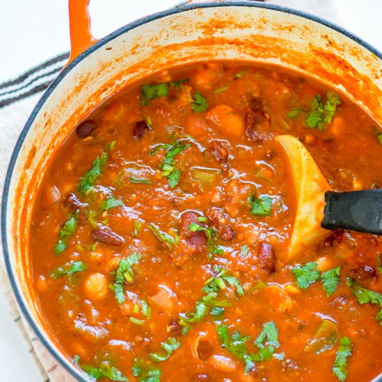 Three Beans Chili with Chickpeas