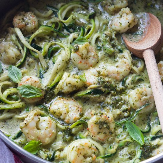 One Pot Creamy Pesto Shrimp