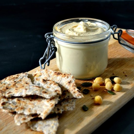 Seedy Spelt Flatbreads with Hummus