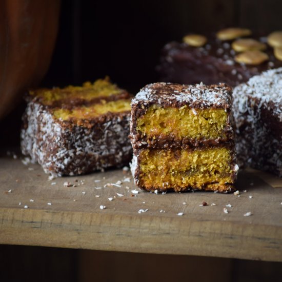 Chocolate Malted Pumpkin Lamingtons