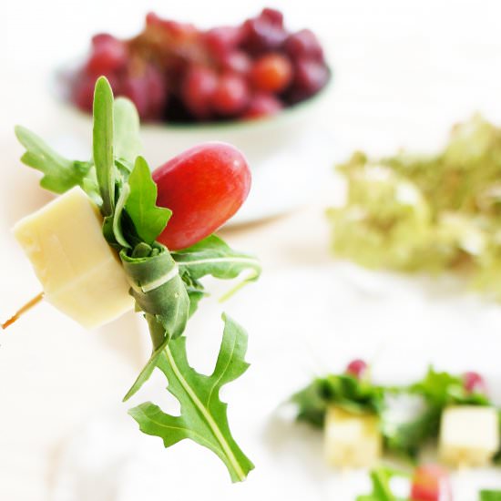 Grape, Gouda & Arugula Skewers