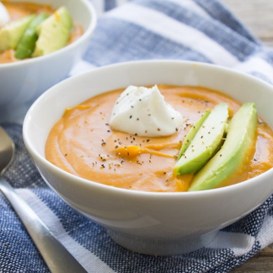 Spicy Sweet Potato Hummus Soup