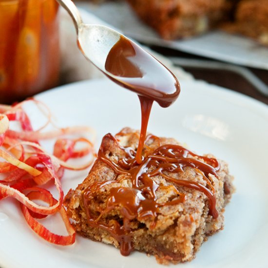 Apple Blondies with Caramel Sauce