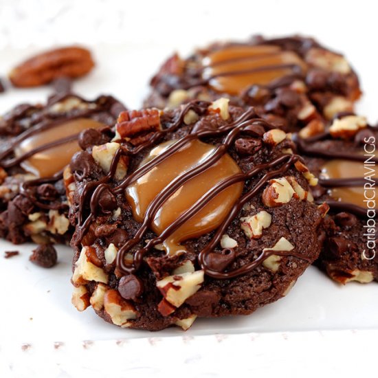 Triple Chocolate Turtle Cookies