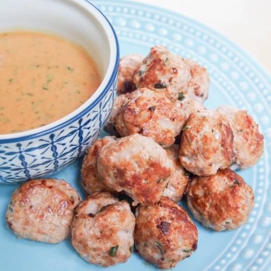 Thai Basil Meatballs, Peanut Sauce