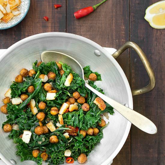 Braised Kale and Roasted Chickpeas