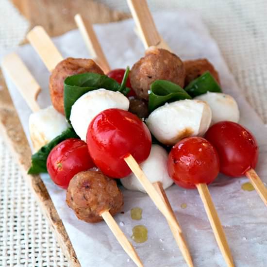 Caprese with mini turkey meatballs