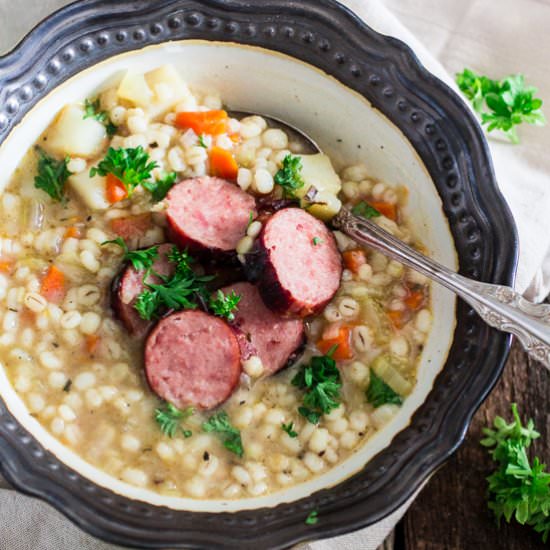 German Sausage & Barley Soup