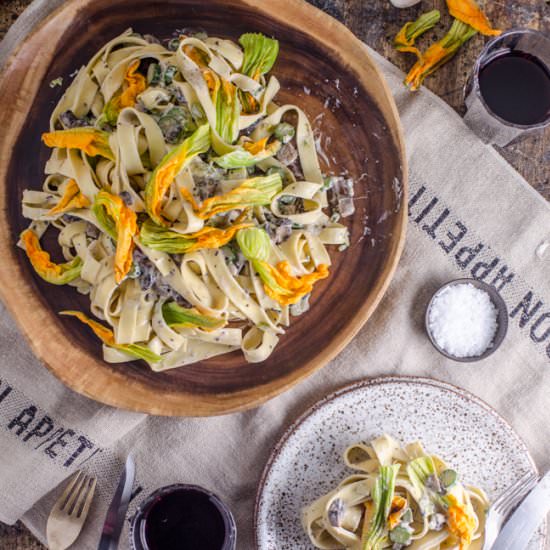 Mushroom and Zucchini Flower Pasta