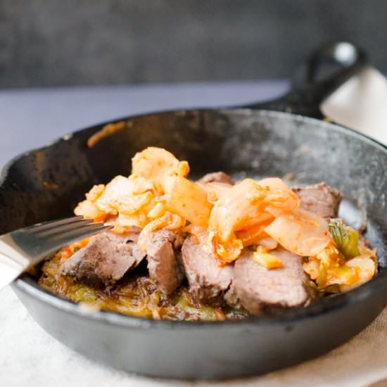 Carrot & Potato Rosti w/ Steak & Kimchi