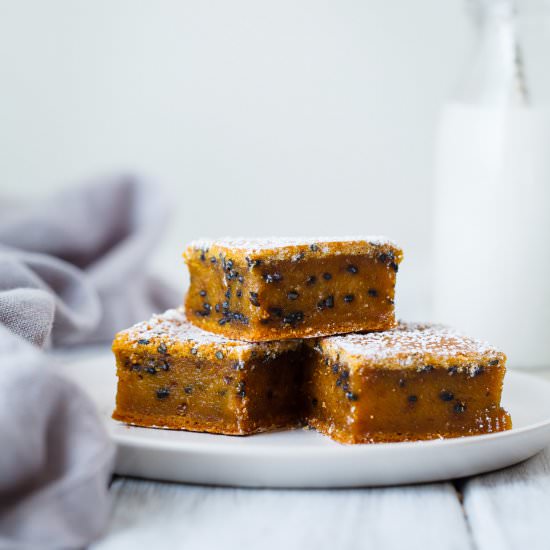 Black Sesame Pumpkin Mochi Cake