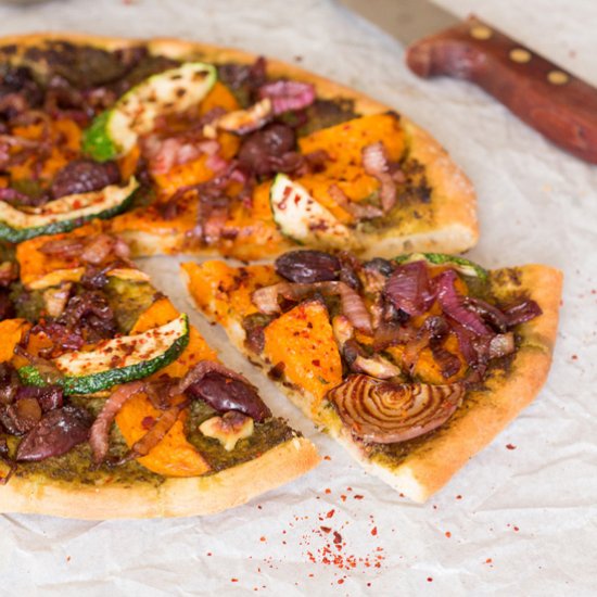 Vegan pizza with pumpkin