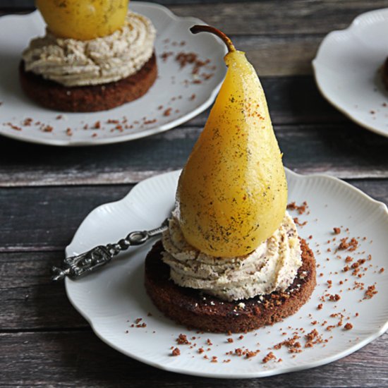 Vanilla Poached Pears on Sable