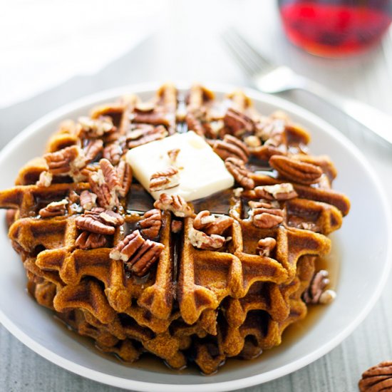 Pumpkin Spiced Pecan Waffles