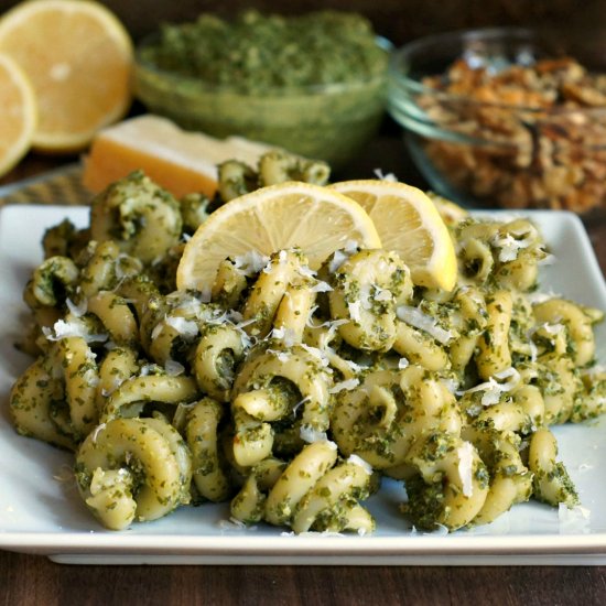 Pasta with Kale + Walnut Pesto