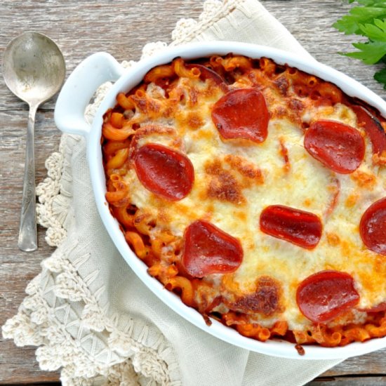 Dump and Bake Pizza Pasta Casserole