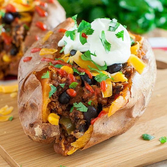 Leftover Chili Stuffed Sweet Potato